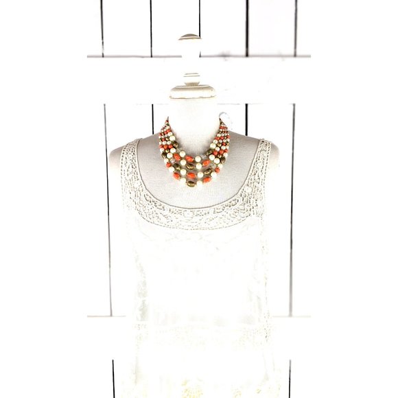 Vintage chunky tiered layered bead chain multi strand necklace - Picture 4 of 6